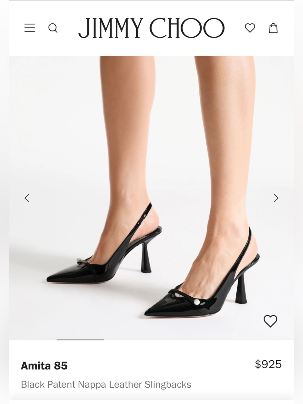 Jimmy Choo Amita 85
Black Patent Nappa Leather Slingbacks Sz 39.5 US 9.5 new